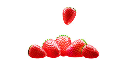 3D red fresh strawberry beautiful ripe sweet fruits on white background