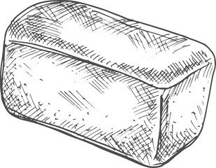 Wheat square bread isolated monochrome sketch