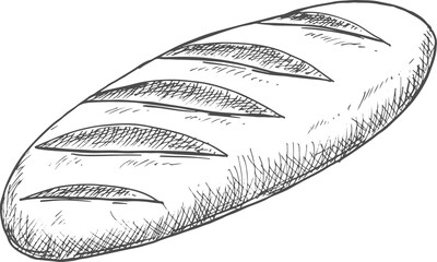 Wheat long loaf bread isolated bakery food sketch © Vector Tradition
