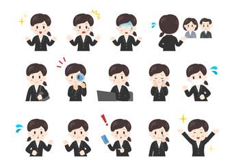 就活を頑張る女性のイラスト: アイコンセット 