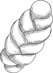 Pastry food, braided bread isolated vector sketch