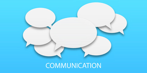 The concept of human communication. Vector illustration of speech bubbles in white on a blue background. Communication between people, a kind of active conversation. Set of speech bubbles icons. - obrazy, fototapety, plakaty