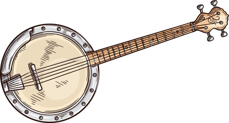Stringed instrument american banjo isolated - obrazy, fototapety, plakaty
