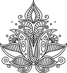 Floral ornament ink outline vector illustration