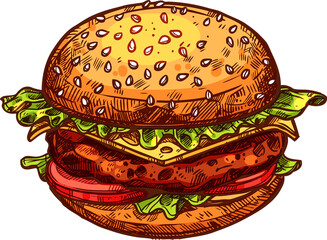 Cheeseburger with chop, cheese, lettuce and bun