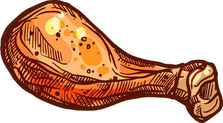 Turkey chicken leg isolated roasted food sketch
