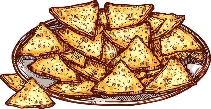 Tex-Mex dish totopos isolated nachos plate sketch