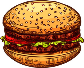 Hamburger with chop, cheese, lettuce and bun