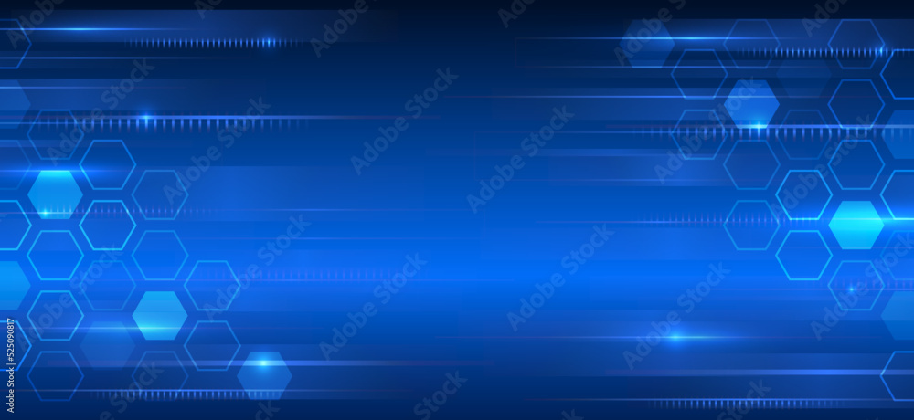 Wall mural abstract hexagons science on the blue background. hi-tech digital technology and engineering concept