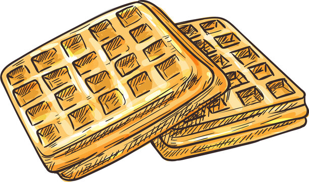 Belgian waffles isolated sweet wafers food sketch