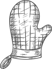 Mitten potholder isolated kitchen glove sketch