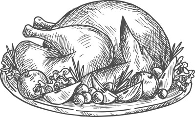 Roasted turkey garnish isolated Thanksgiving food