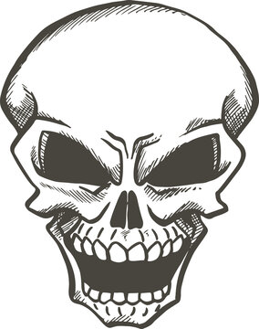 Dead Human Skull With Winking Eye Isolated Sketch