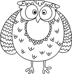 Owl tired or scared bird isolated outline owlet