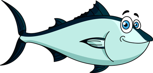 Cartoon atlantic tuna isolated marine animal