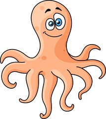 Pink octopus in cartoon style isolated creature