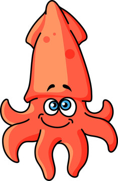 Squid with eyes and smile isolated cartoon animal