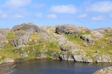 Hiking trail to the Lighthouse Eigeroy (Eigerøy fyr) in municipal Egersund, South Norway