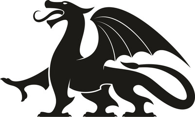 Black dragon isolated heraldic animal silhouette