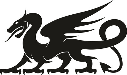 Black dragon isolated heraldic animal silhouette