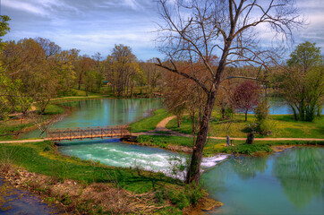 A View Mammoth Spring from Overlook Mammoth Spring State Park Mammoth Spring Arkansas  With an...