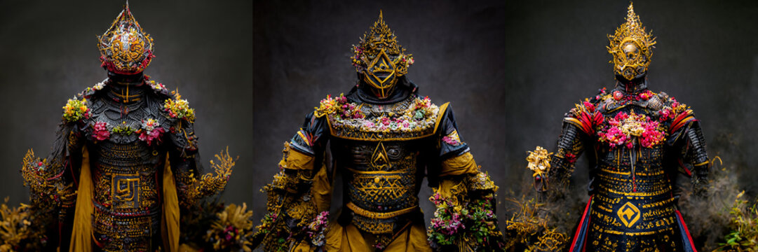 Concept image, digital illustration imagine of Phi Ta Khon dressing, the famous festival at Loei Province, Thailand.