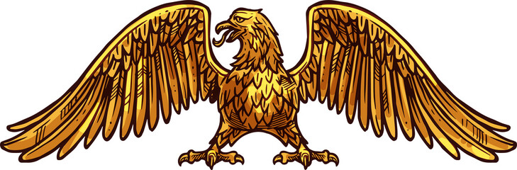 Eagle or hawk golden icon, vector sketch
