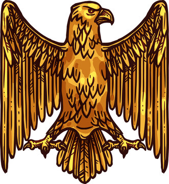 Heraldic golden gothic eagle, vector