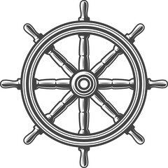 Boat control rudder isolated steering wheel sketch