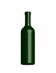 Bottle dark green glass. Vector graphic illustration. Blank mock up 3d drink vessel stock image. Realistic bottle isolated on white background