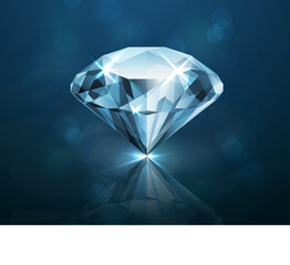 Realistic vector diamond illustration - blue crystal gemstone