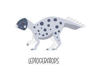 cute blue doodle dinosaur leptoceratops. vector illustration of wild Jurrasic animal