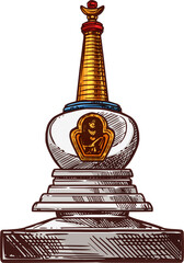 Buddhism religion symbol of buddhist stupa sketch - obrazy, fototapety, plakaty