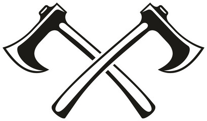 Two crossed axes isolated lumberjack hatchets sign
