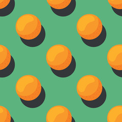 Obraz premium Orange seamless pattern. Orange fruit with shadow repeating on green background. Flat design for fabric, textile, walpaper, fruit packaging. Vector illustration.