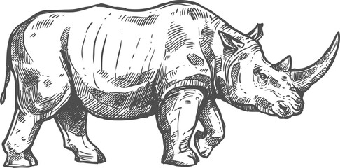 Rhinoceros sketch, African safari hunt wild animal