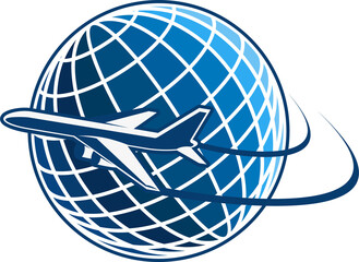 Vector icon of plane and world globe