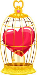 Cage with locked heart isolated birdcage