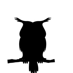 A haunted owl silhouette perched on a branch on a Halloween night.