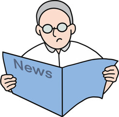 The old man is reading the newspaper. The businessman is reading the newspaper. Office life, vector illustration in modern simple and clear flat style.
