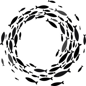 recommend clip art: Fish school, round frame of shoal flock silhouette