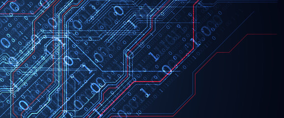Abstract background on technological and scientific topics. Various techno details with using digital code. Vector format.