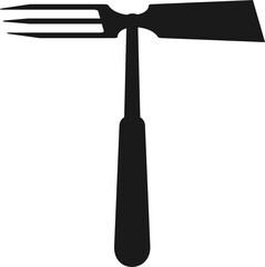 Small garden fork and hoe isolated cultivator icon