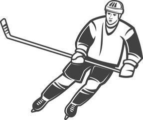 Forward leading player of ice hockey team isolated