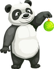 Christmas panda bear with New Year ball isolated