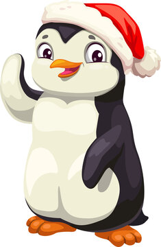 Arctic penguin bird in Santa hat isolated animal