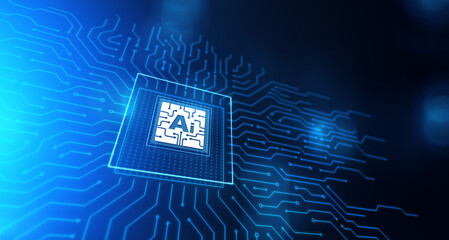 Fototapeta premium AI Artificial intelligence, Machine learning, Big data analysis and automation technology in business and industrial manufacturing concept on virtual screen.