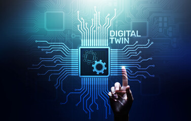 Obraz premium Digital twin business and industrial process modelling. innovation and optimisation.