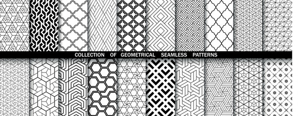 Geometric set of seamless black and white patterns. Simpless vector graphics