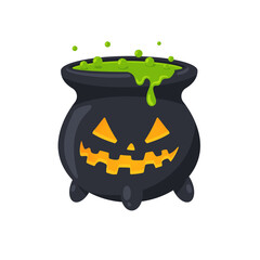 Witch poison cauldron vector With scary devil face on halloween